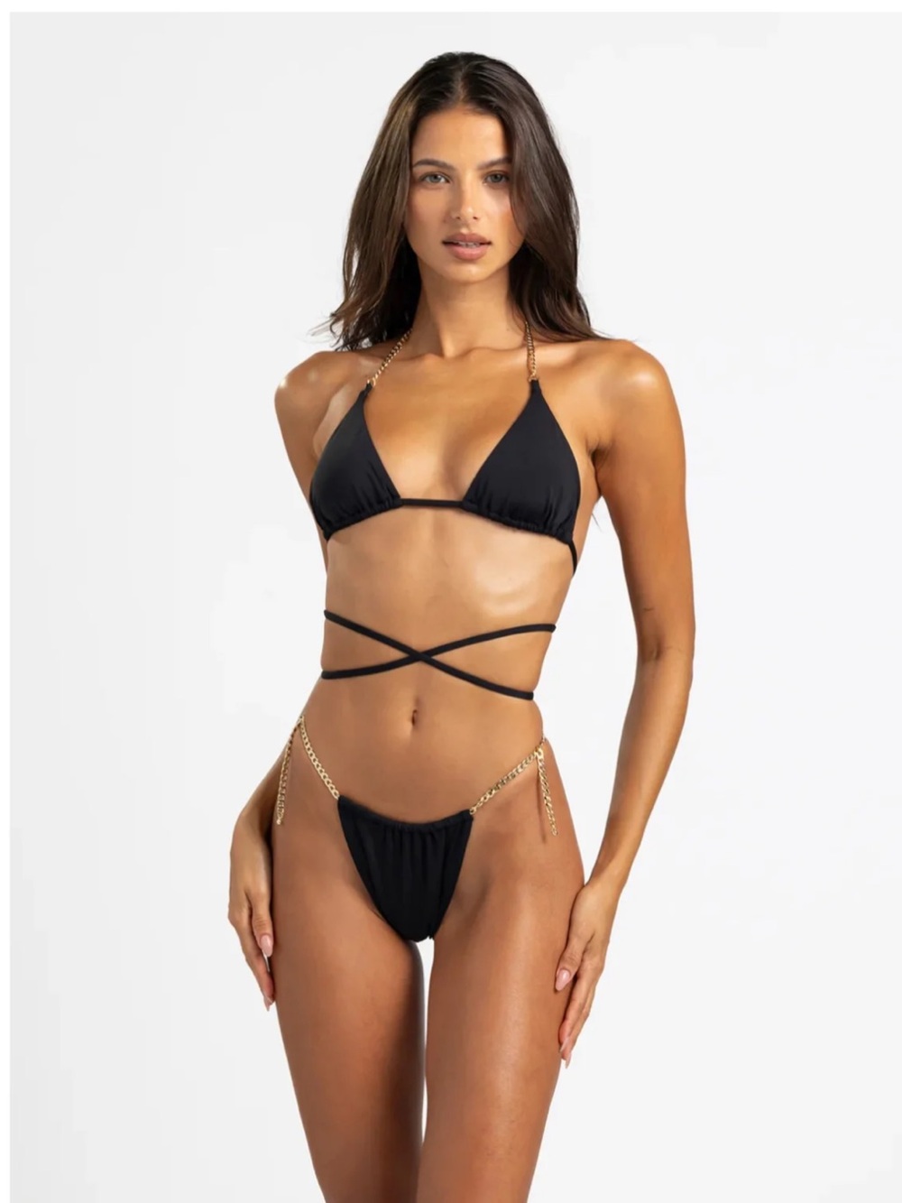 Beach Bunny Triangle Bikini with Gold Chain Accents - Women Swim